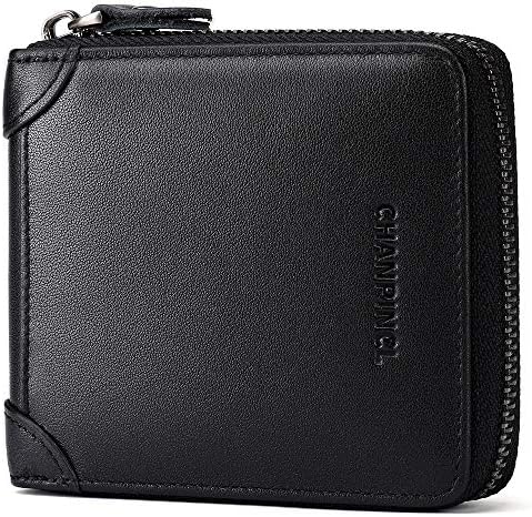 Mens Genuine Leather Zipper Wallet RFID Secure Large Capacity Double Fold Multi-card Leather Wallets for Men and coin purse