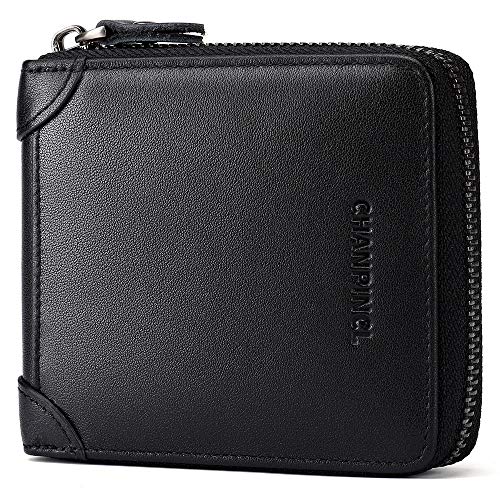 Mens Genuine Leather Zipper Wallet RFID Secure Large Capacity Double Fold Multi-card Leather Wallets for Men and coin purse