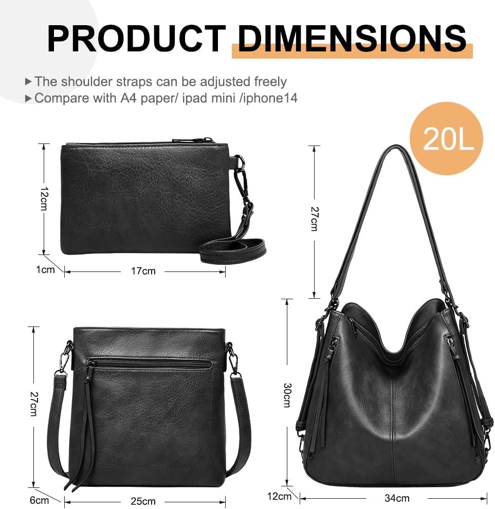 PU Leather Purses ​3PCS, Hobo Crossbody Bags Set for Women, 3 in 1 Convertible Backpack for Ladies Shoulder Bags satchel Bags - Image 7