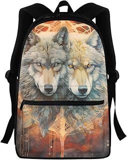 GLUDEAR Children Boys Girls Wolf Backpack Kids School Backpack Book Bag Schoolbag Men Travel Daypack,Two Wolf