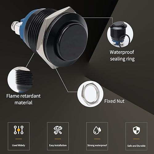 Miniatura 60 de STARELO Interruptor de botón momentáneo de 0.630 in, 5/8 pulgadas, alto redondo, 250 V, CA, 5 A, 12 V, 36 V, CC 2A, 1 NO SPST, carcasa de aluminio