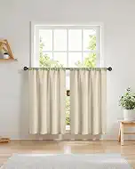 Easy Home Short Blackout Window Curtain Rod Pocket Thermal Privacy Curtain Tiers 36 Inch Length for Kitchen Farmhouse Closet, Living Room, Bathroom Shades (Beige, 27" W X 36" L (Pack of 2))