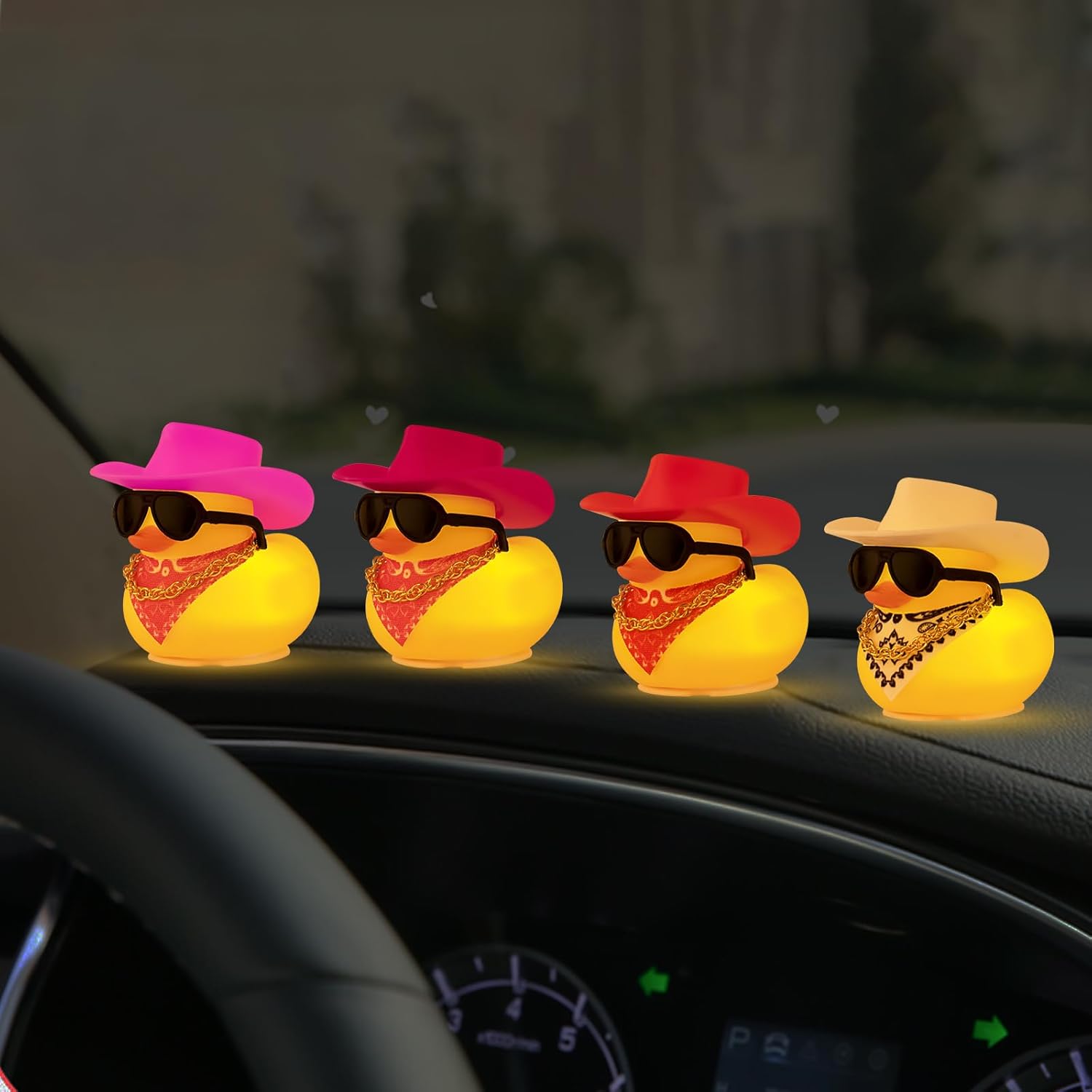 wonuu Rubber Duck with Light Glowing Rubber Ducks with Sunglasses Bandana Gold Chain Cowboy Hat, Pink