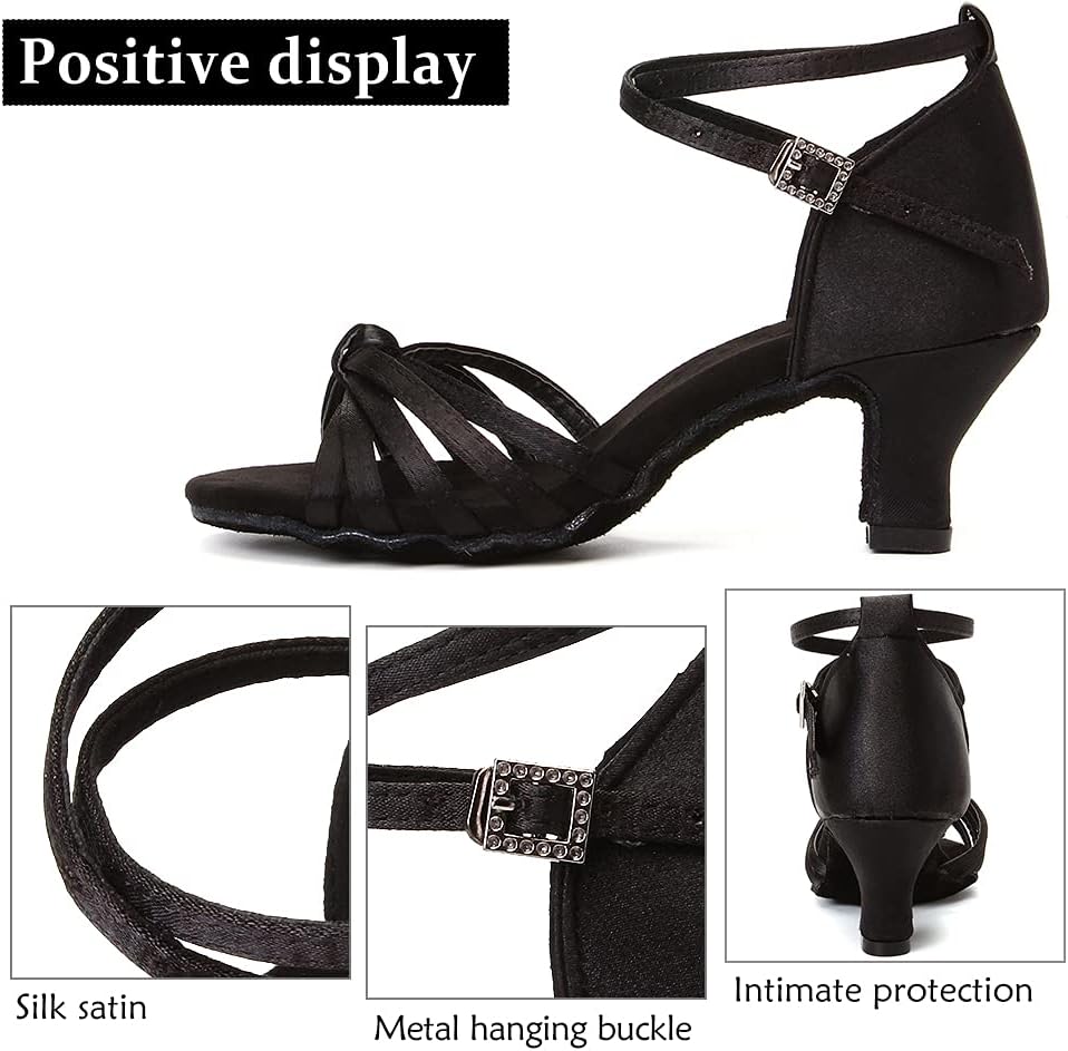 DKZSYIM Women's Satin Latin Dance Shoes Professional Ballroom Salsa Practice Performance Dancing Shoes,Model 217