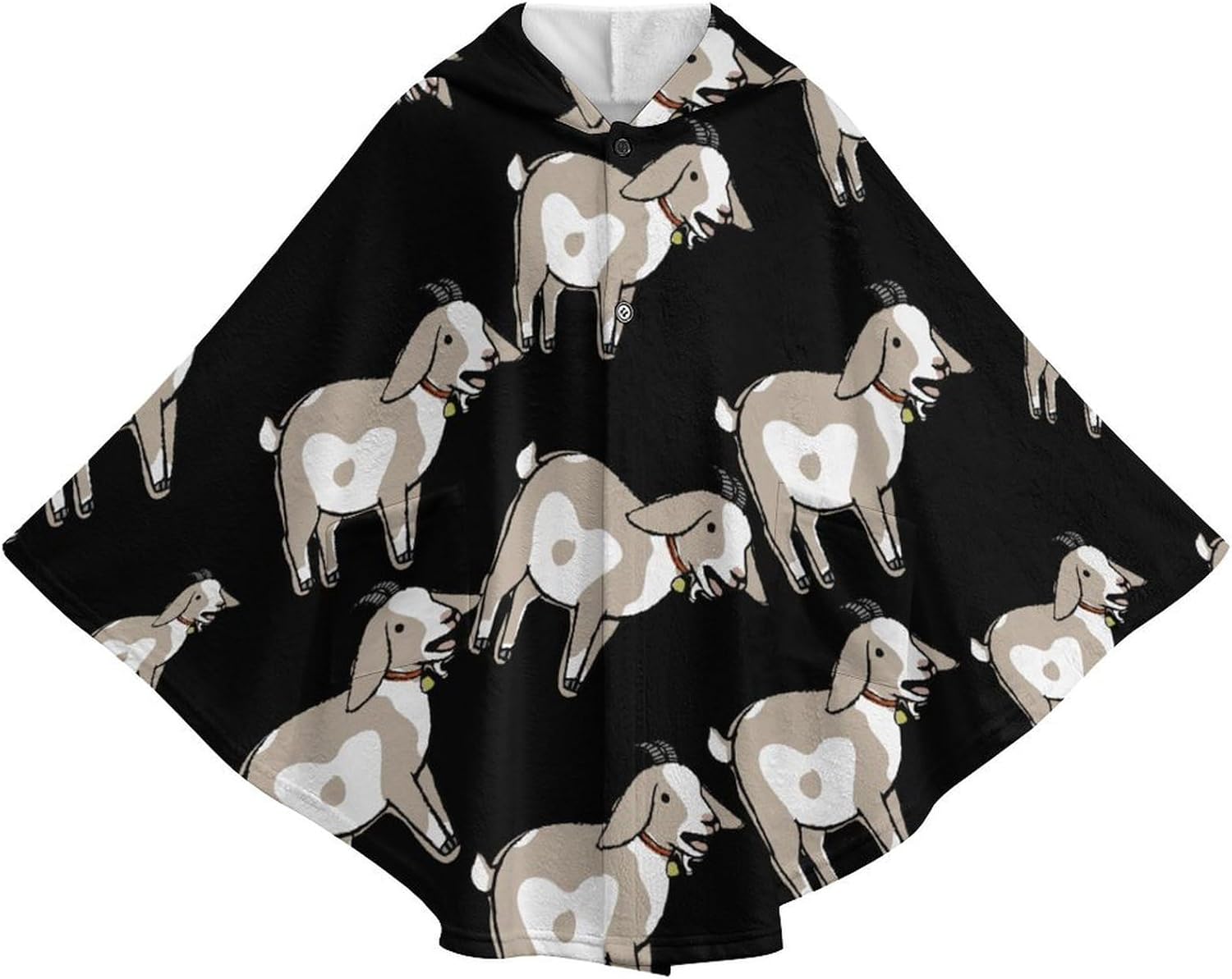 Goat Wearable Blanket with Hooded Flannel Blankets Cape with Pocket