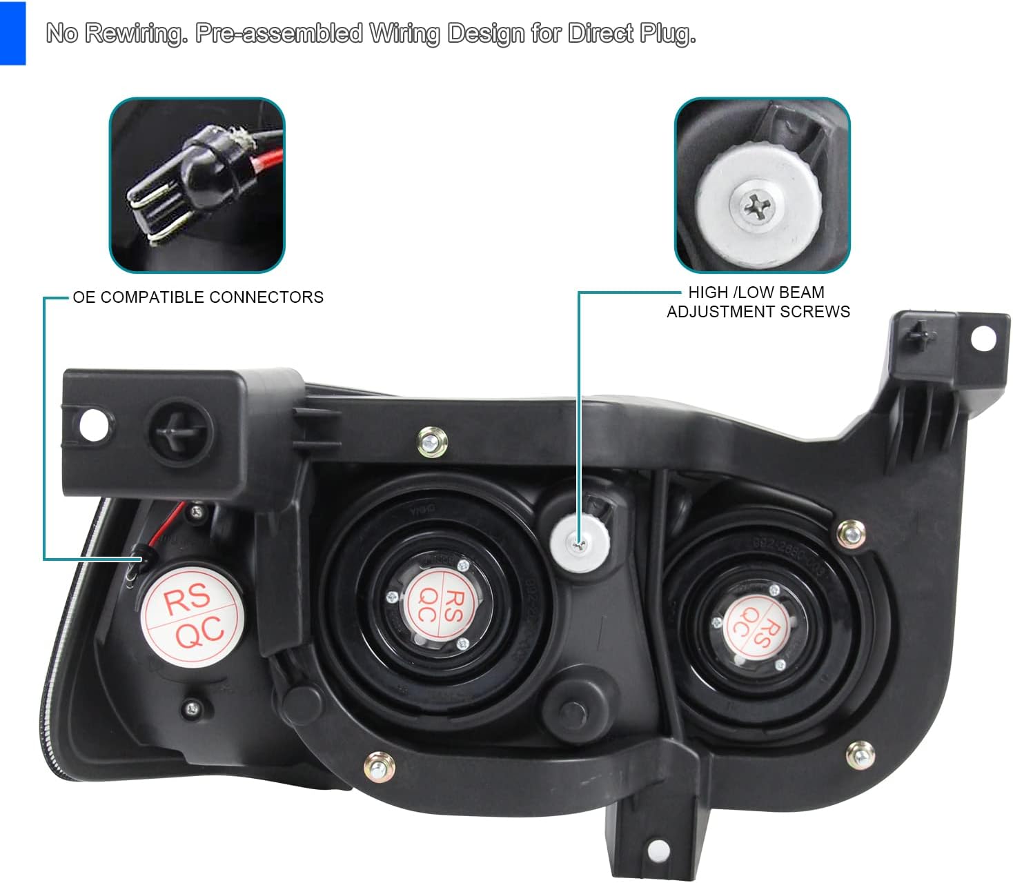 SPEC-D TUNING Black LED Headlights Compatible with 2006-2010 Dodge Charger L+R Pair Head Light Lamp Assembly
