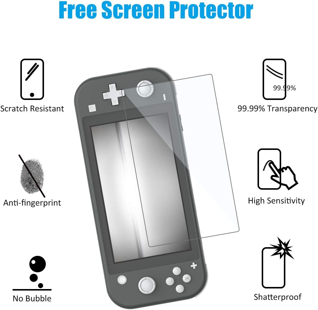 Carrying Case for Nintendo Switch Lite, Y Team Switch Lite Case with 10 Game Cartridge Storage Holders and 1 Tempered Screen Protector for Switch Lite Console and Accessories (Grey)