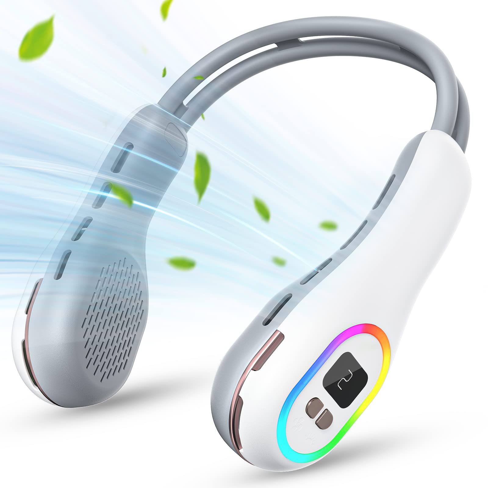 Caiitfarry Bladeless Neck Fan - Cooling Wearable Fan with LED Light & LCD Display - Portable Personal Fan - Neck Air Conditioner with Battery Rechargeable - Gifts for Women/Men, Boyfriend