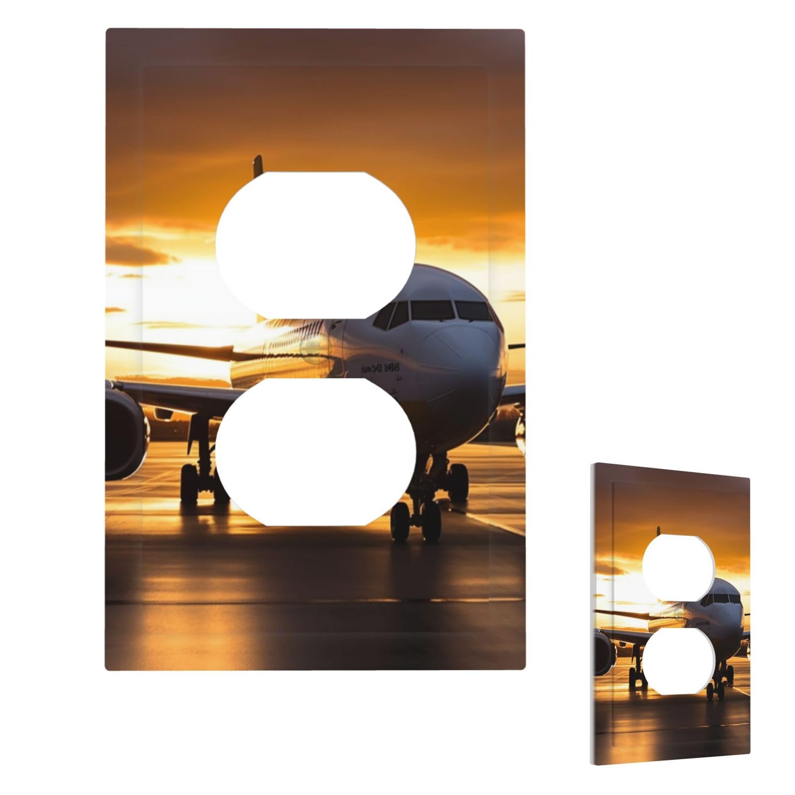 Airplane In The Evening Light Wall Plate Cover Modern Decorative 1 Gang Light Switch Cover Unbreakable Receptacle Outlet Covers For Living Room Bedroom Home Decor Duplex