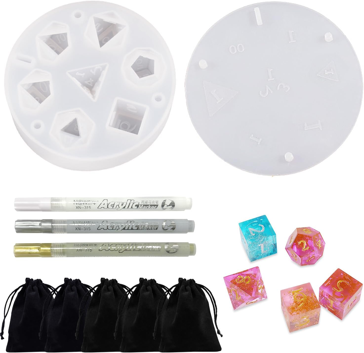Silicone Dice Box Mold for DND Dices, 7 Shapes Dice