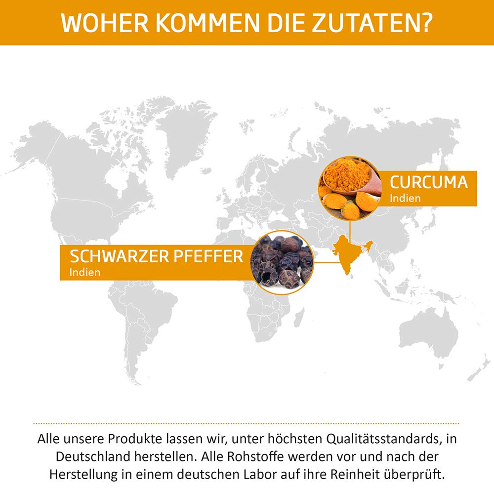 Curcuma Kapseln im Glas - Hochdosiert, Vegan. Kurkuma Pulver + 95% ig Curcumin Extrakt (Entspricht Ca. 13.000mg/Tag) + Piperin, Laborgeprüft & Aus Deutschland