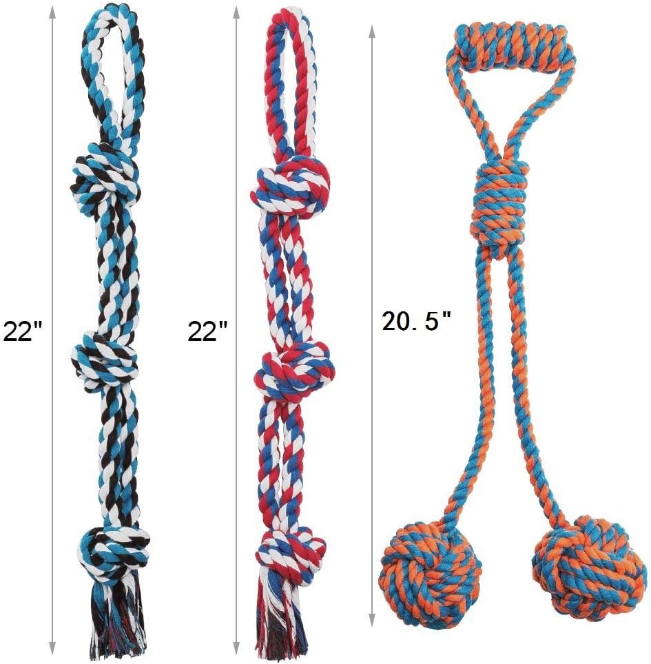 Dog Rope Toys - 3 Pack Durable Interactive Ball Chew Toy for Strong Aggressive Large Dogs