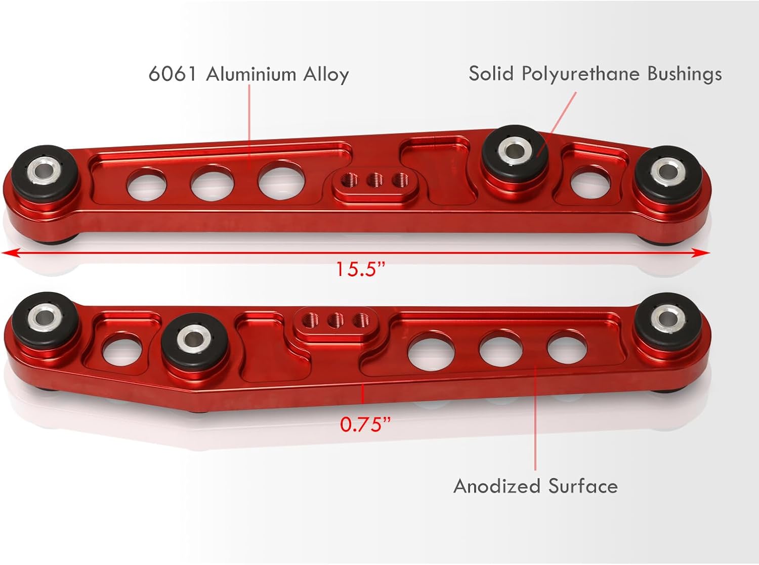 AJP Distributors Rear Lower Billet Aluminum Control Arms LCA Red Suspension Stability Adjustable Alignment Upgrade w/Solid Polyurethane Bushings Compatible/Replacement For Civic CRX Del Sol Integra