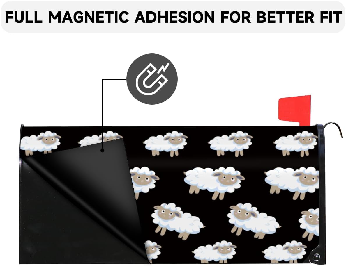 Cute Sheep Mailbox Covers Magnetic White Sheep Mailbox Cover Wraps Post Letter Box Covers Waterproof Decor Wraps for Garden Decorations Outdoor 25.5" x 20.8”