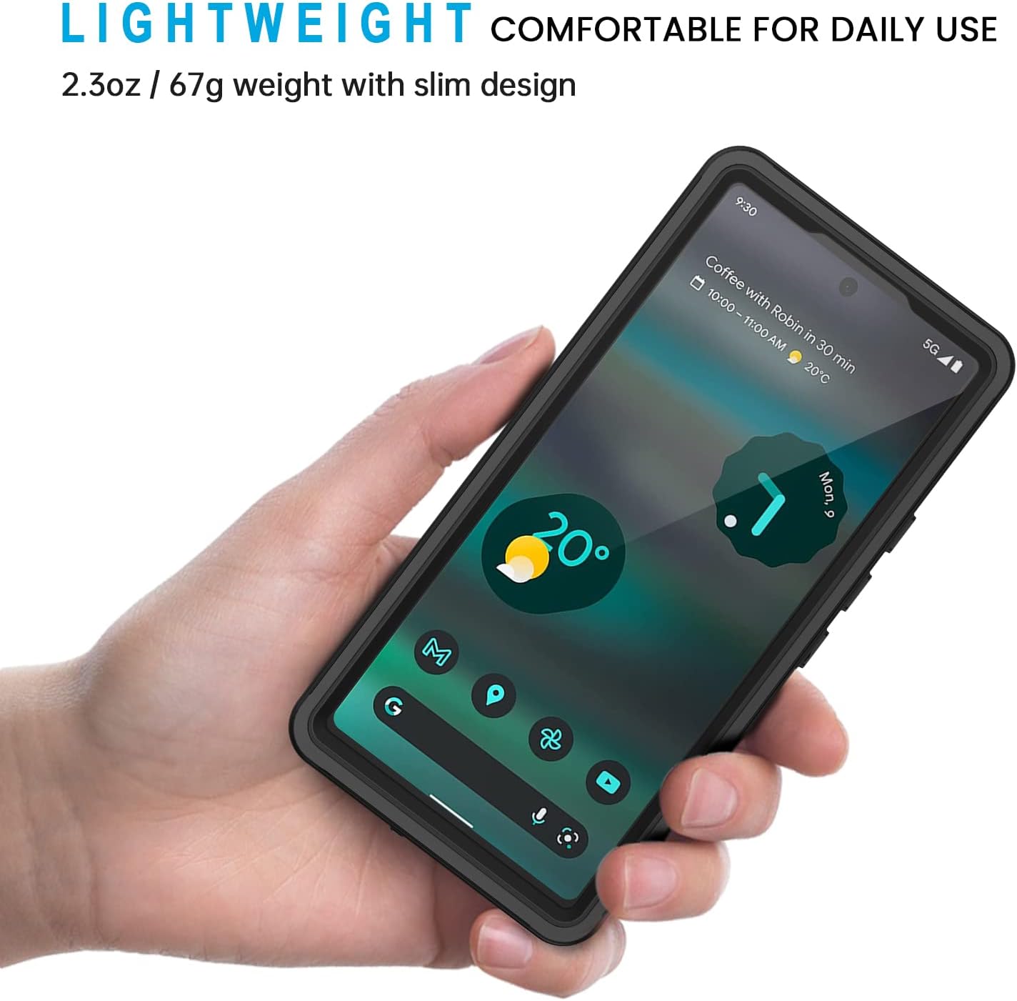 Lanhiem for Google Pixel 6a Case, IP68 Waterproof Dustproof with Built-in Screen Protector, Heavy Duty Full Body Protective Phone Case for Pixel 6a, Black/Clear image 2
