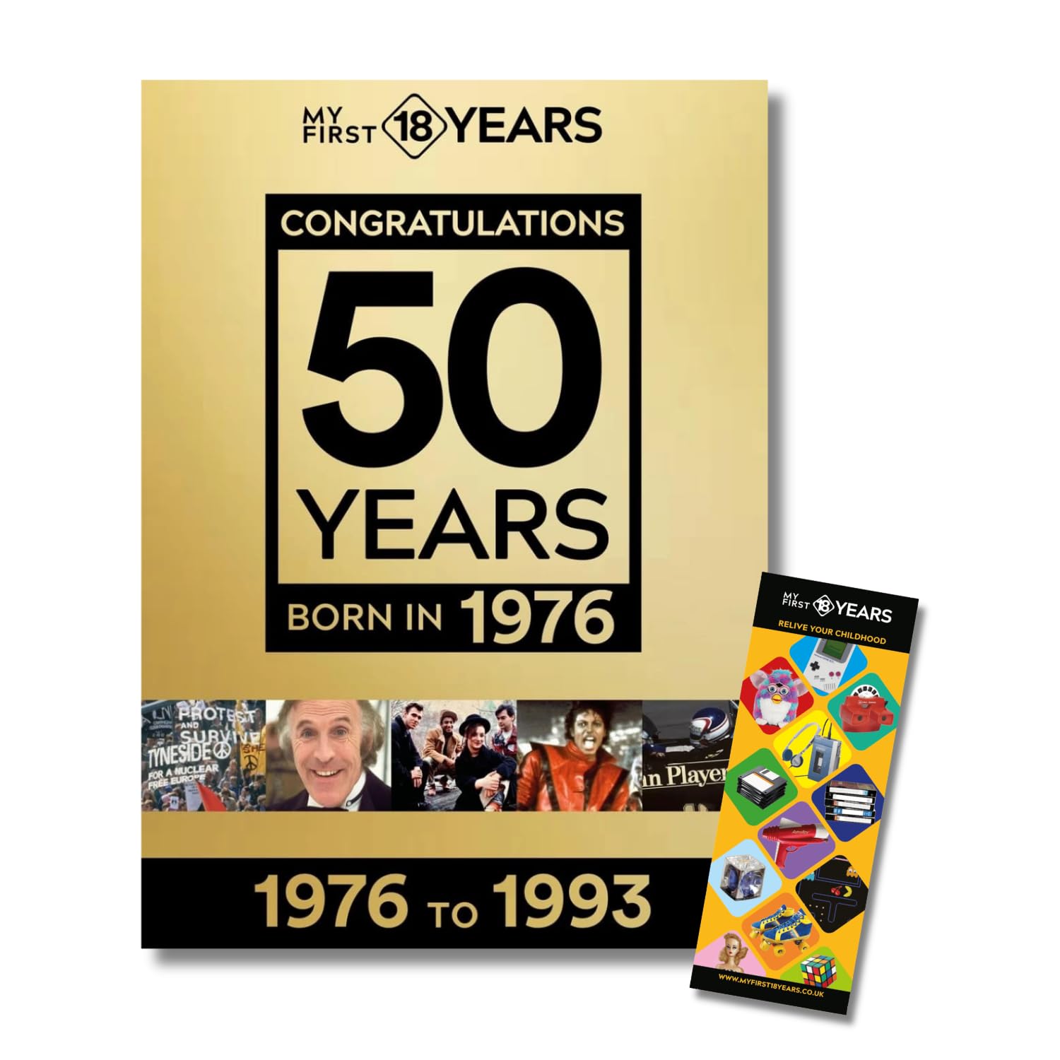 My First 18 Years – Born in 1976 Book & Bookmark Gift Set | Birthday Keepsake | Retro Year Facts | Gold Limited Edition — image 1