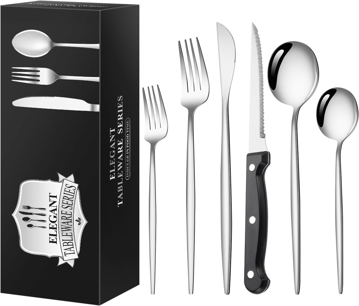 Silverware Flatware Set, 36-piece Stainless Steel Portuguese Cutlery Set For 6 People Steak Knife, Fork And Spoon Cutlery Set(Silver)