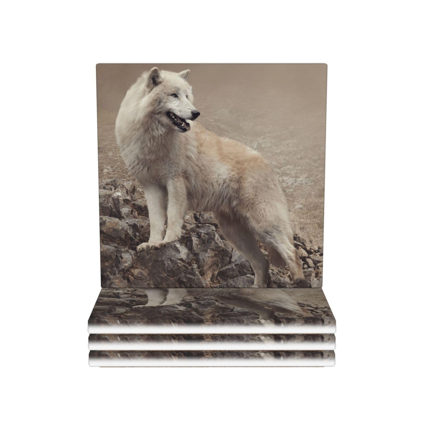 Sous-verres loup en céramique : le coffret de 4 idéal à offrir pour une crémaillère ou un anniversaire