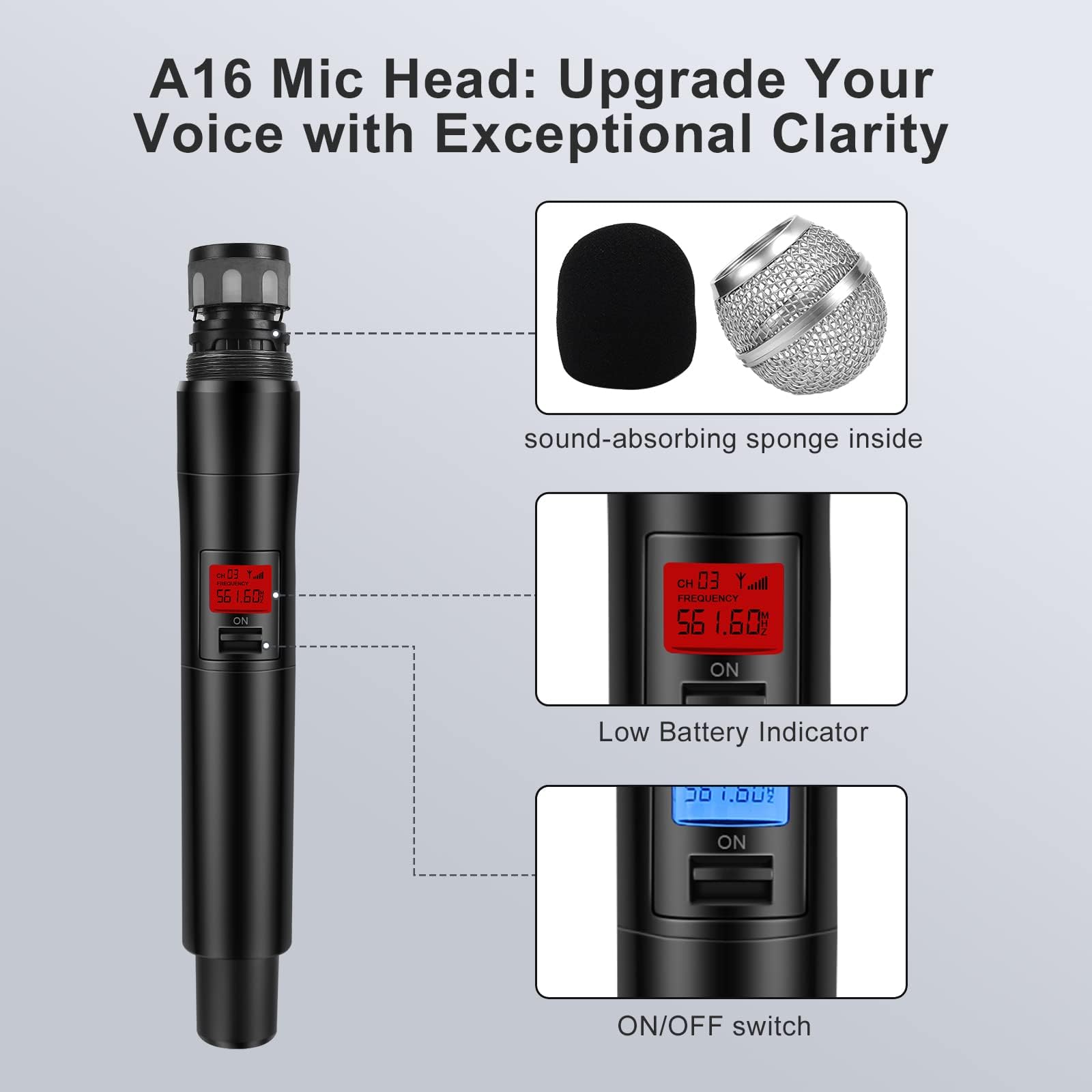 4-Channel Wireless Microphone System,Quad UHF Metal Cordless Mic, 4 Handheld Mics,Long Distance150-200Ft,Fixed Fre.