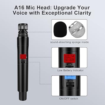 innopow 4-Channel Wireless Microphone System, Quad UHF Metal Cordless Mic, 2 Handheld Mics, 2 Bodypack Mics, Long Distance150-200Ft, Fixed Frequency, 16 Hours Use for Karaoke Singing, Church