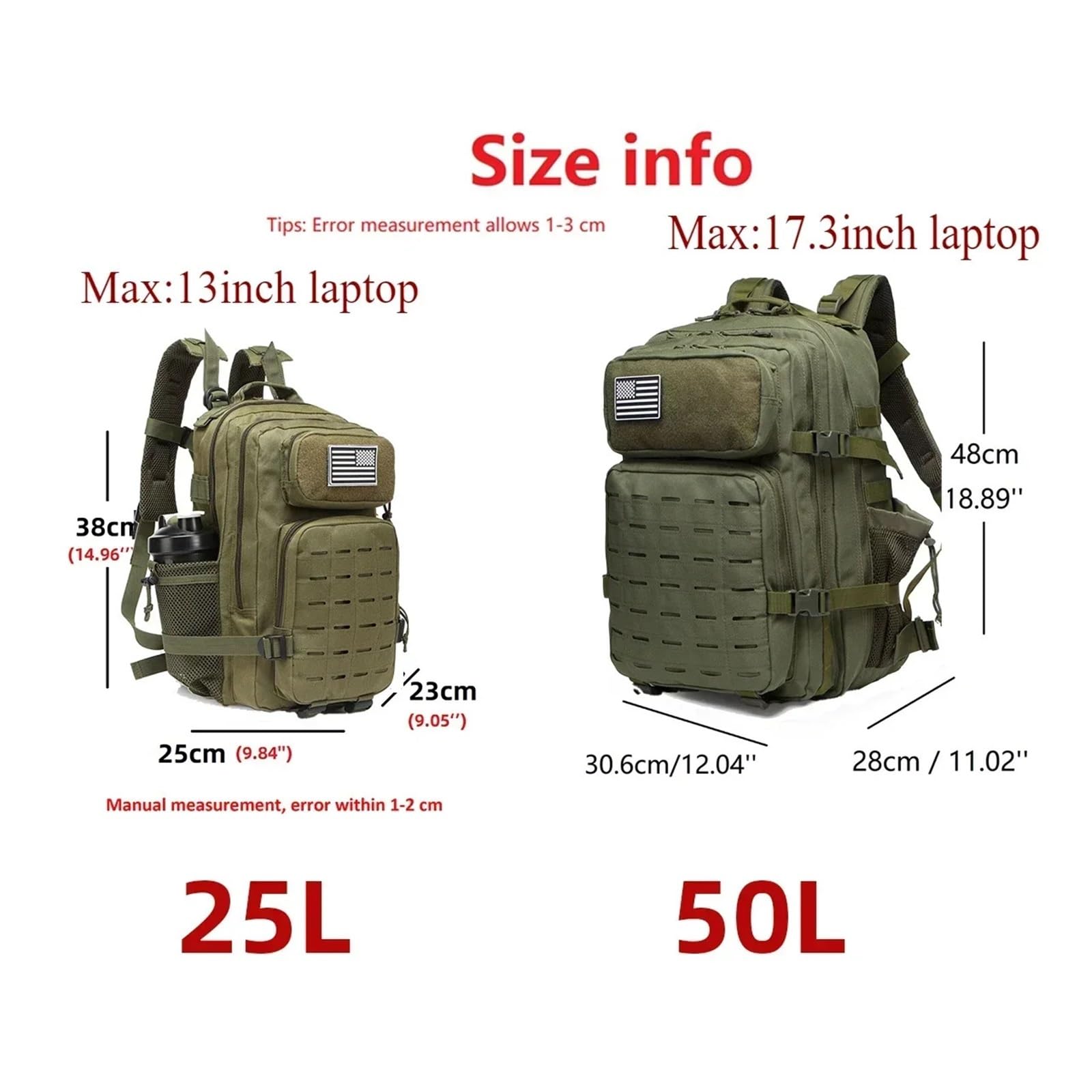 Zaino da palestra impermeabile 25 l/50 l con 2 portabottiglie