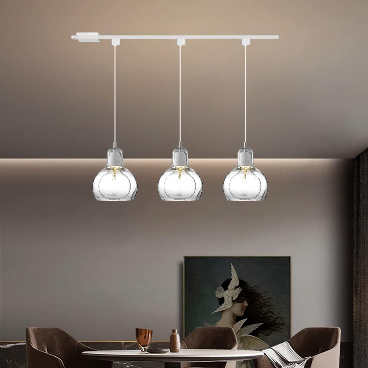 Kiven H-Series Track Lighting Kitchen Pendant Light Clear Glass Shade Industrial Hanging Lamp,Total Length 24 Inches-1 Light