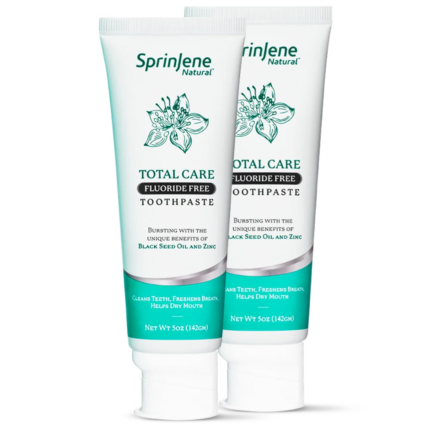 SprinJene Natural Fluoride Free Toothpaste for Clean and Strong Teeth and Gums, Fresh Breath, and Helps Dry Mouth - Vegan, Dye-Free, and SLS Free Toothpaste for Adults 2-Pack (Improved)