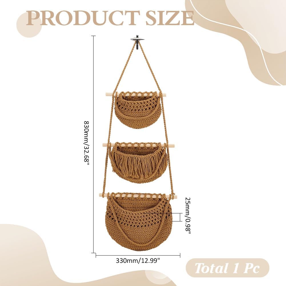 3 Tier Hanging Fruit Baskets Boho Cotton Rope Handwoven Vegetable Hammock Produce Storage Wall Mounted Large Organizing Basket for Kitchen Bedroom Farmhouse Decor Onion Potato