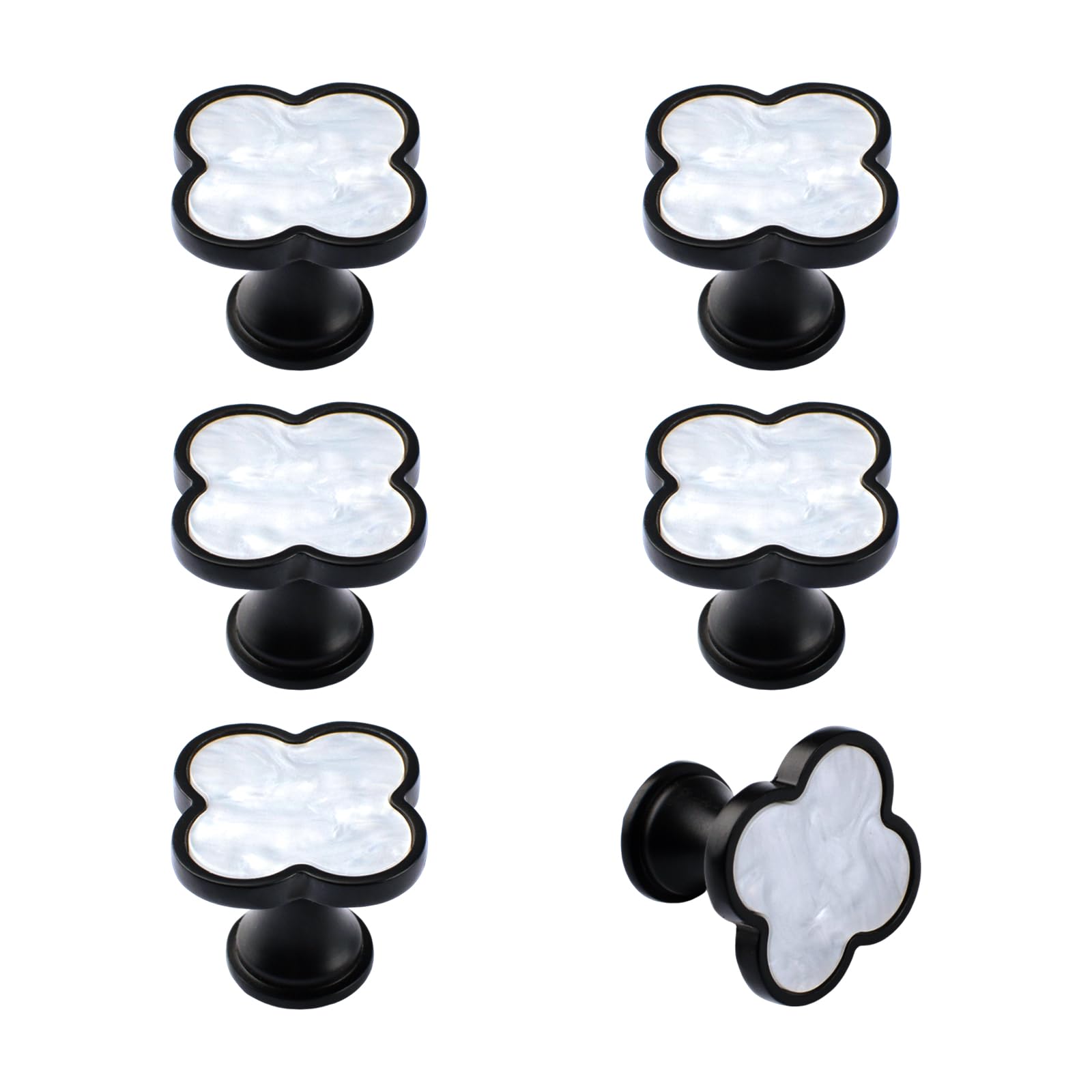 MOROBOR Four-Leaf Clover Handle, 6 Pcs Creative Cabinet Drawer Pulls Multifunctional Single Hole Zinc Alloy Knobs for Dresser Wardrobe Furniture Accessories/Black Base with White Surface โ image 1