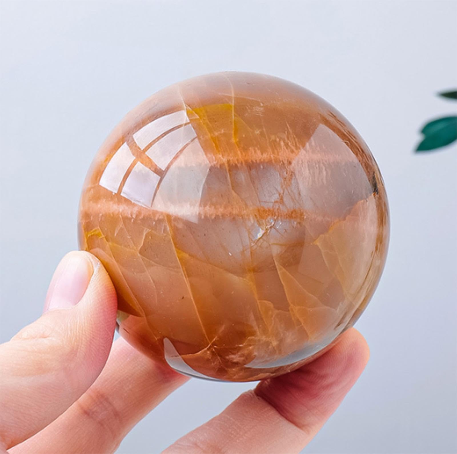 Bola de Piedra Lunar Naranja, Bola de Cristal Natural, Bola de Adivinación Pulida, Esfera de Cristal Curativa, Bola Decorativa, Decoración de Habitación de Meditación Reiki Chakra,55-60mm