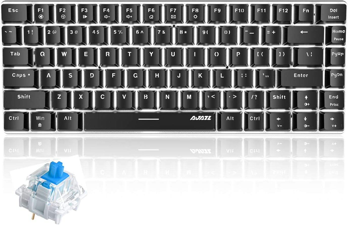 AK33 Wired Gaming Keyboard, 80% Percent Mechanical Keyboard with Clicky Blue Switch, White LED Light Up Keyboard with Detachable Type C Cable, Ergonomic 82 Keys Anti-Ghosting for PC Mac PS4-Black
