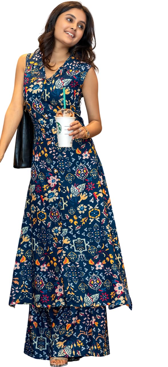 sun fashion and lifestyle Women's Reyon Stitched Printed Co-ord Set (KP44_Blue)-picture-10
