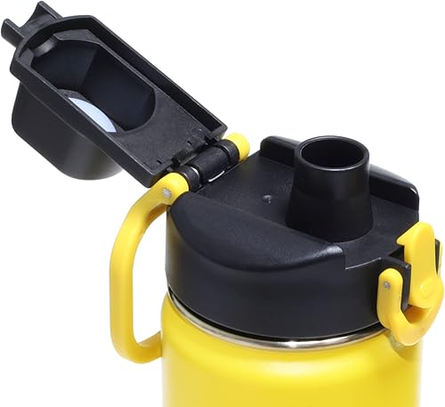 Miniatura 2 de Botella de agua aislada de acero inoxidable de 24 onzas, tapa de pico abierta de un solo toque y tapa de popote cubierta, boca ancha, bebida