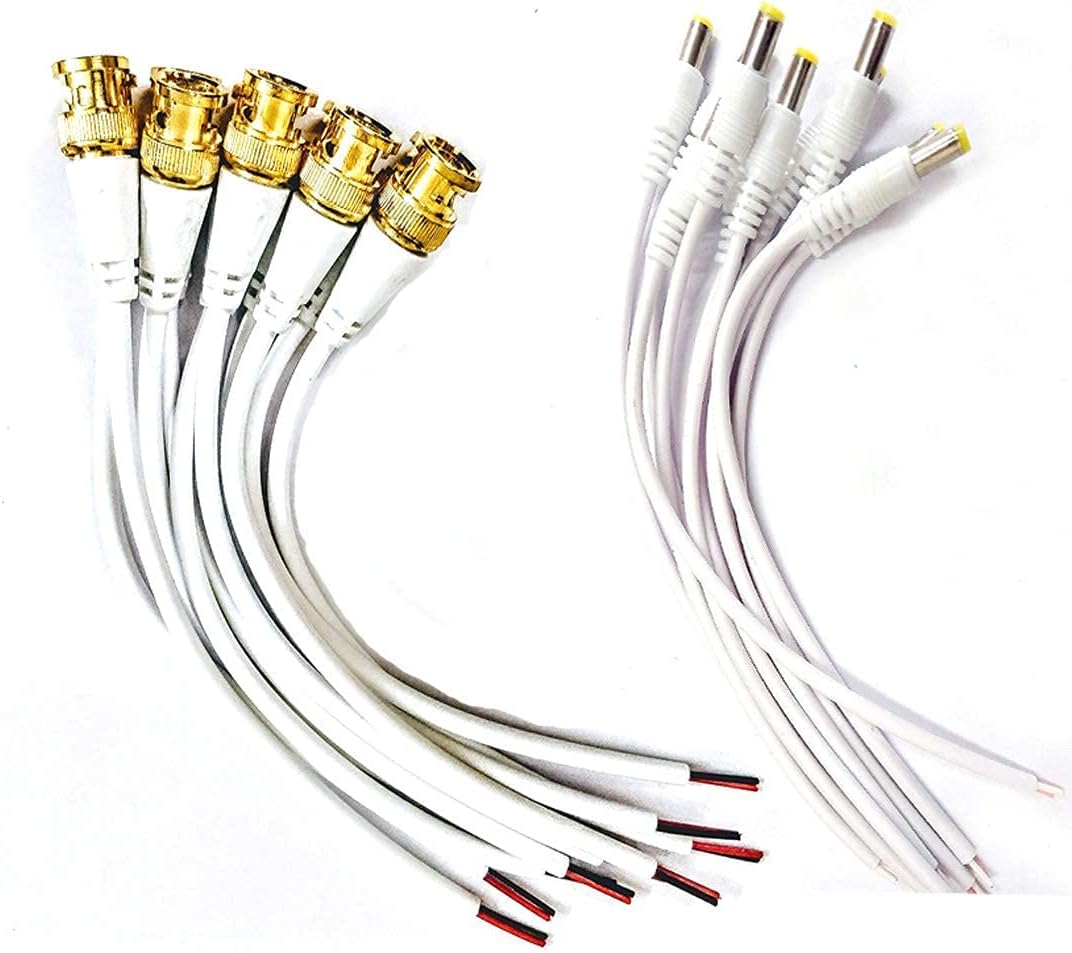 Combo Pack Of 10 Pc Bnc Connector(5+5) With Copper Wire - 18Cm & 5 Pc Dc Power Pigtail Male Cables With 2.1Mm Connectors Barrel Jack For Cctv Camera (Bnc Wire 5 + Dc Connector 5)
