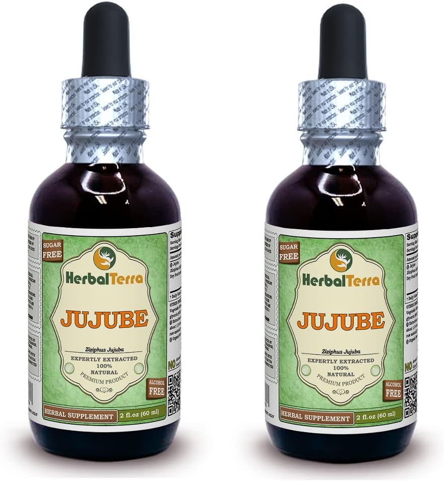 Jujube (Ziziphus Jujuba) Glycerite, Organic Dried Fruits Alcohol-FREE Liquid Extract (Brand name: HerbalTerra, Proudly made in USA) 20x4 fl.oz (20x120 ml)