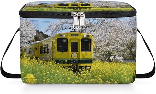 Miniatura 8 de QsirBC Bolsa de almuerzo aislada con diseño de flores de tren japonés para mujeres, reutilizable, bolsa de comida cuadrada para adultos y hombres,
