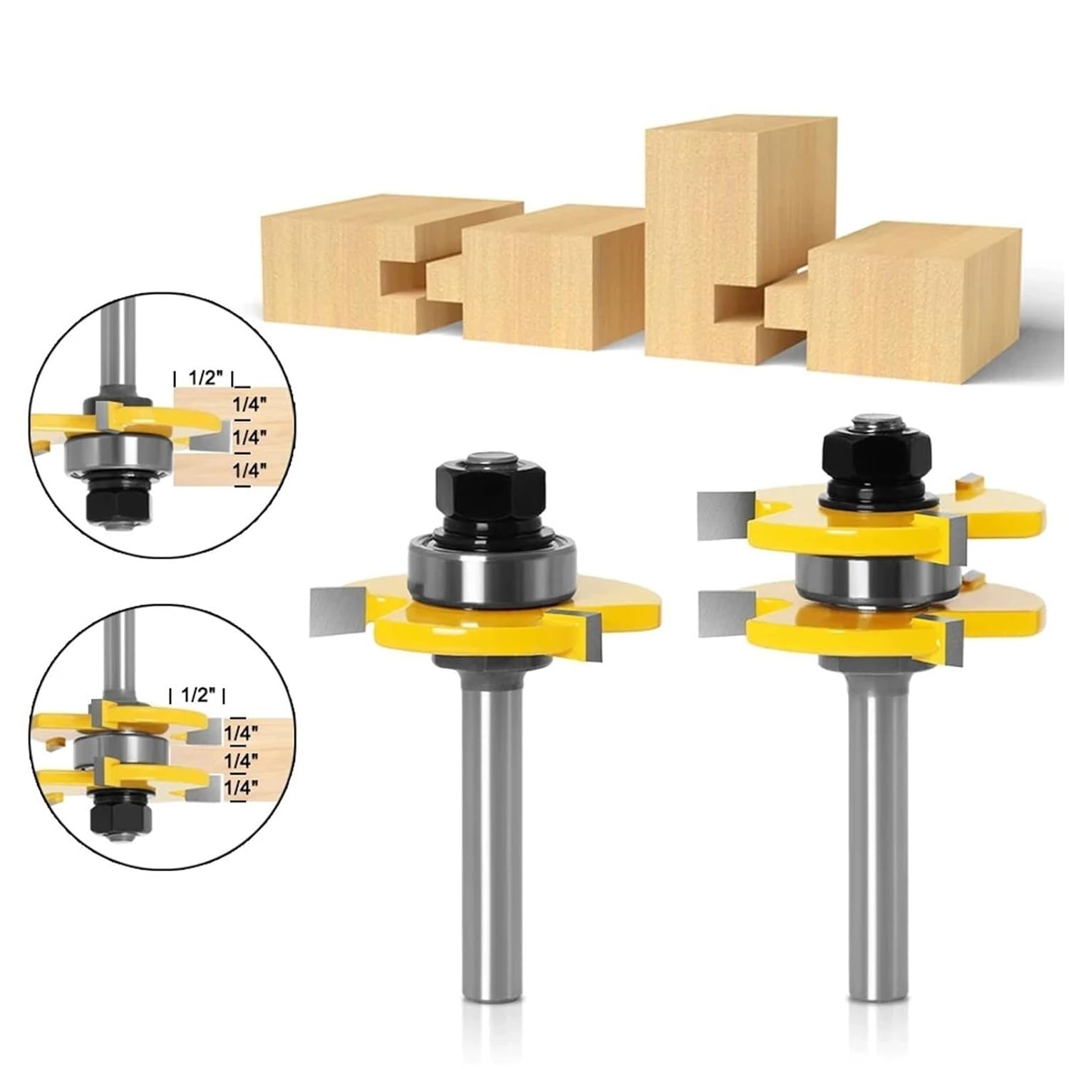 6mm 8mm 12mm 1/4in 1/2in Shank Tongue Groove Joint Assembly Router Bit Set 3/4" Stock Wood Cutting Tool 2Pcs(12mm Shank)