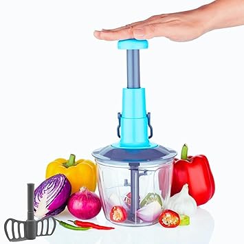 SATGURU MART Food Chopper 1000ml Manual Hand-Press Vegetable Chopper Mixer Cutter to Cut Onion, Salad, Tomato, Potato | Stainless Steel 6 Blade Push Chopper with Blender for Kitchen