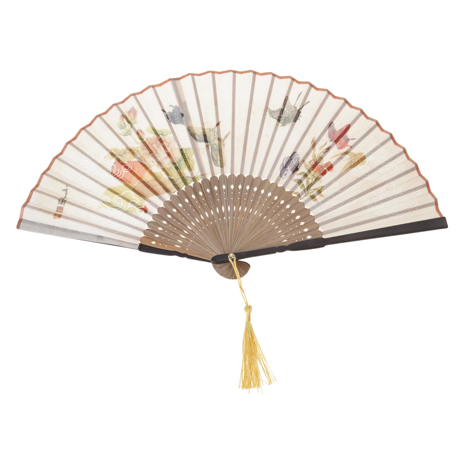 Tsophreniq Chinese Handheld Folding Fan Elegant Butterfly Pattern Wood Hand Fan for Festivals and Stage Chinese Culture Enthusiasts