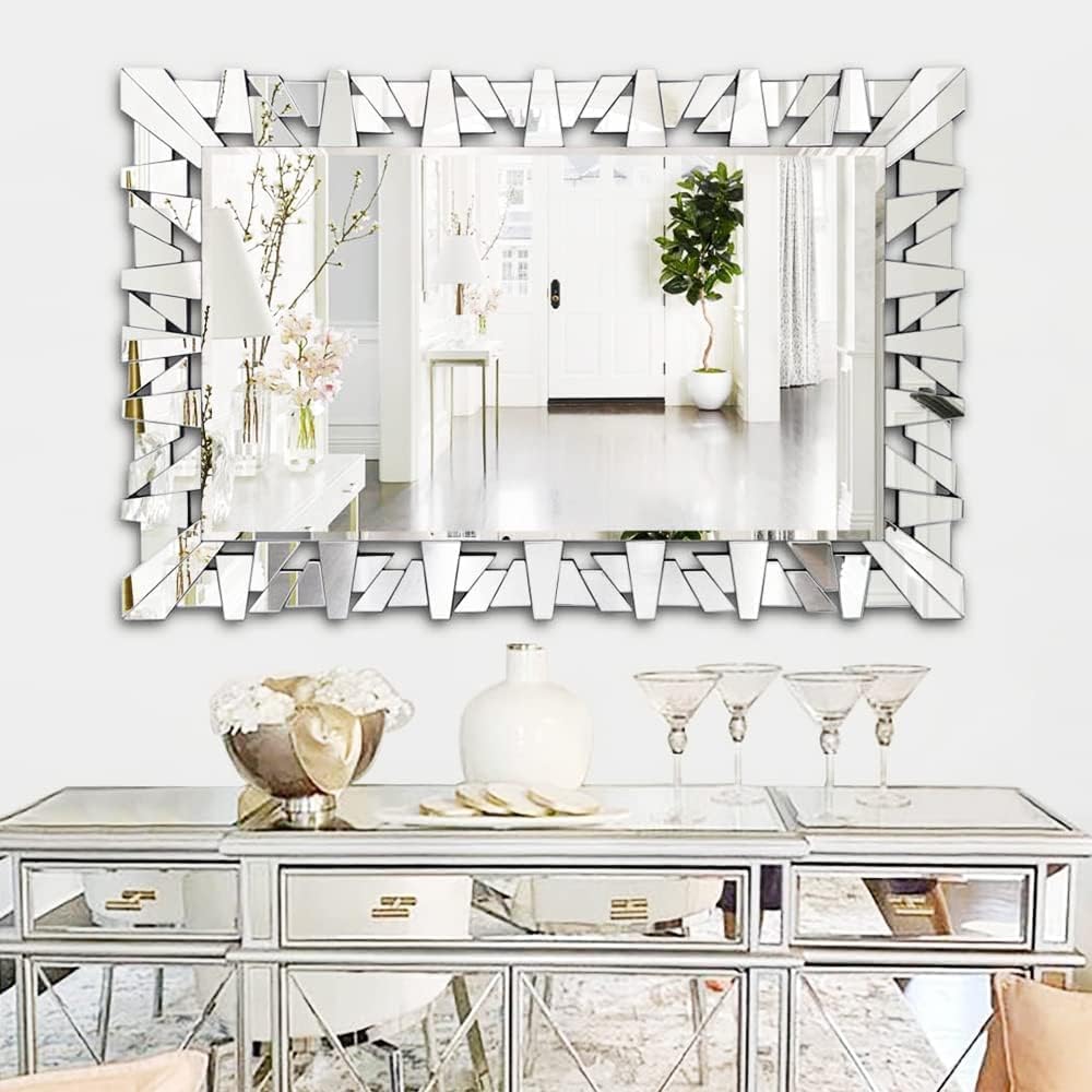 Autdot Rectangular Decorative Mirror with Glass Beveled Edge for Living Room ...