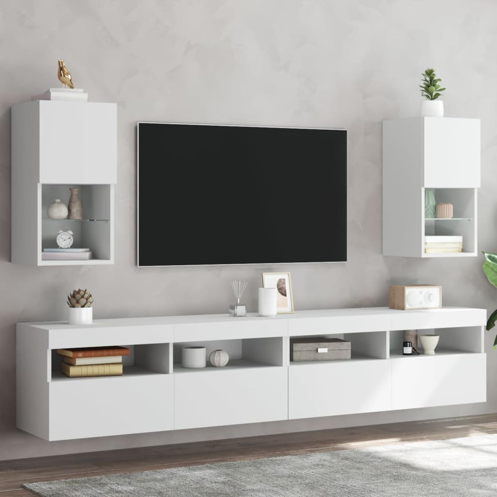 Homgoday LED TV-Schrank mit Regal, Holzwerkstoff, Weiß, 30,5 x 30 x 60 cm - Wandmontage, für Wohnzimmer und Home Cinema Model836988