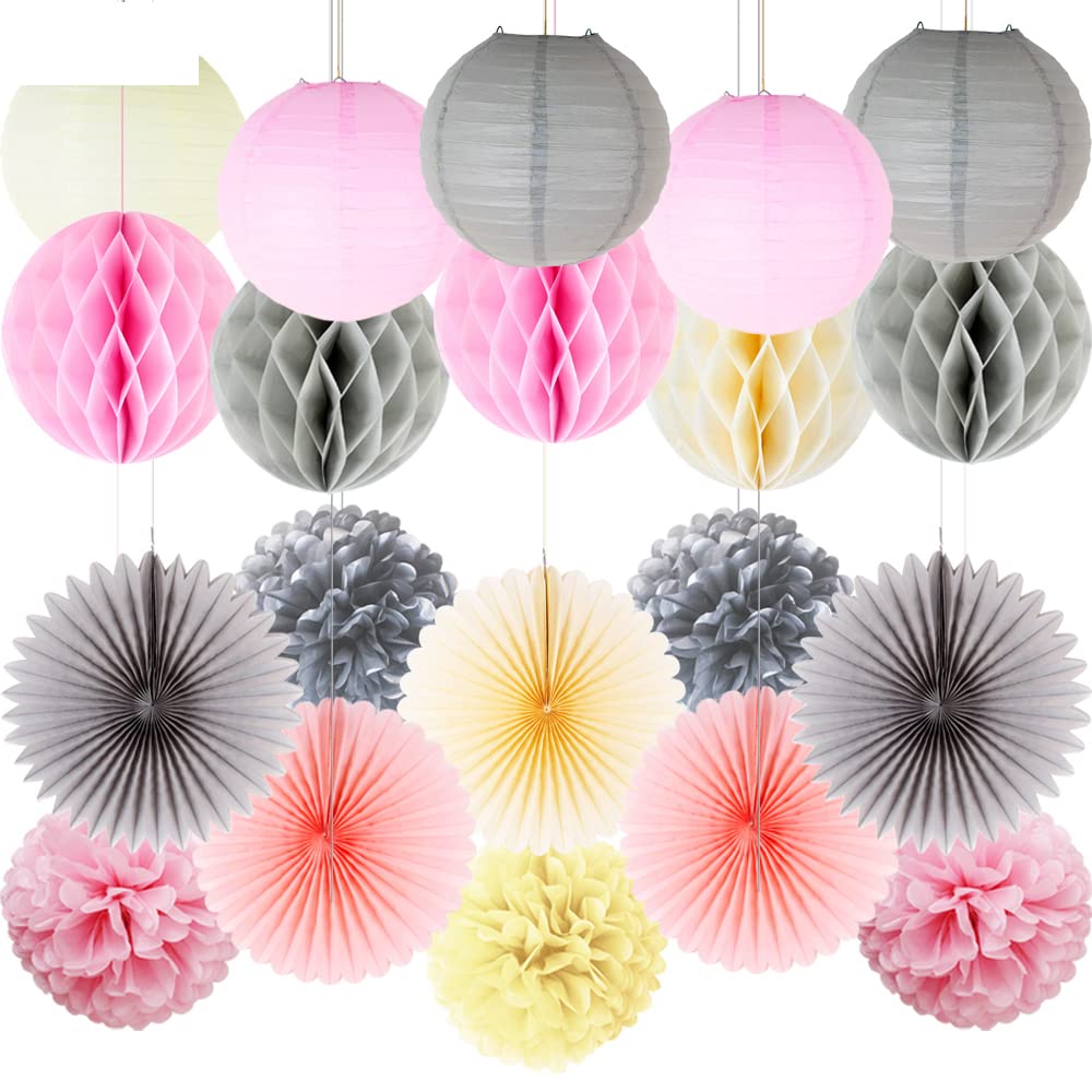 AITIHYA 20pcs / Lot Fiesta DIY Decoraciones Juego de linternas de Papel Papel de Seda Pompones/Abanicos Colgantes/Bola Cumpleaños Boda Suministros-Oro Plata, 10 Pulgadas (25 cm)