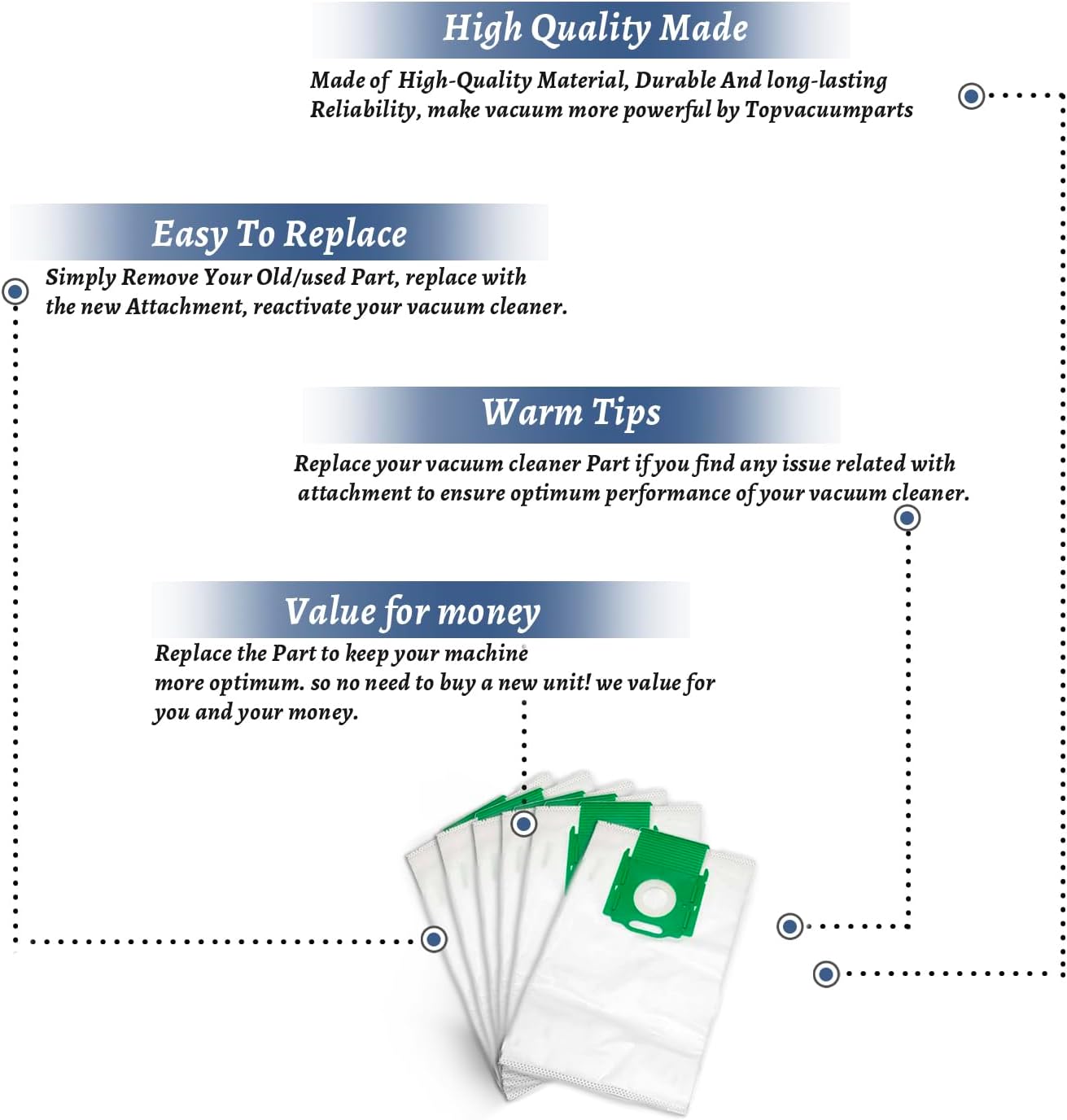Replacement Part For Simplicity/Riccar Prima Canister Vacuum Cleaner 6 Paper Bags W/Green Plastic Collar # compare to part A825