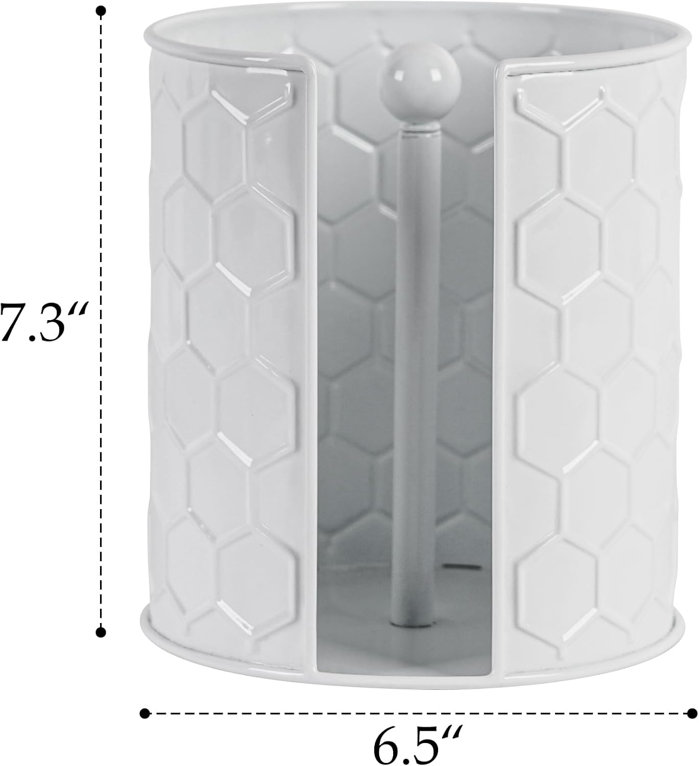 Paper Towel Holder for Countertop with Weighted Base Suction Cups Easy Tear Metal White Honeycomb Pattern Embossed Decorative Standing Kitchen Roll Dispenser for Bars & Dining Tables