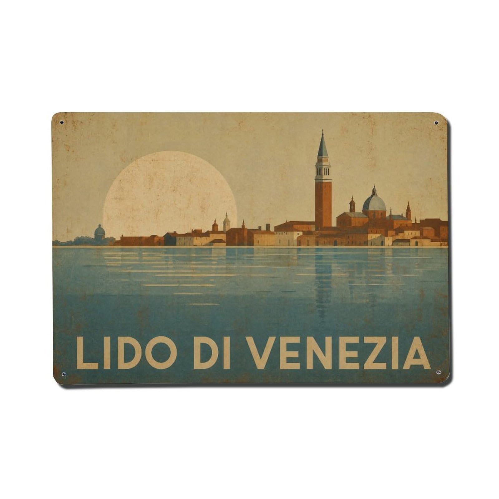 Huiyhb 8X12inch(20X30cm) Vintage Travel Lido Venezia Lagoon View Skyline Italy Metal Tin Sign