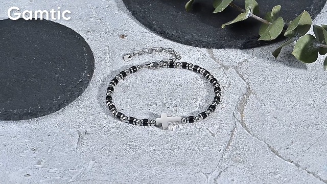 Pulsera para hombre con cruz y piedras naturales miniatura 7