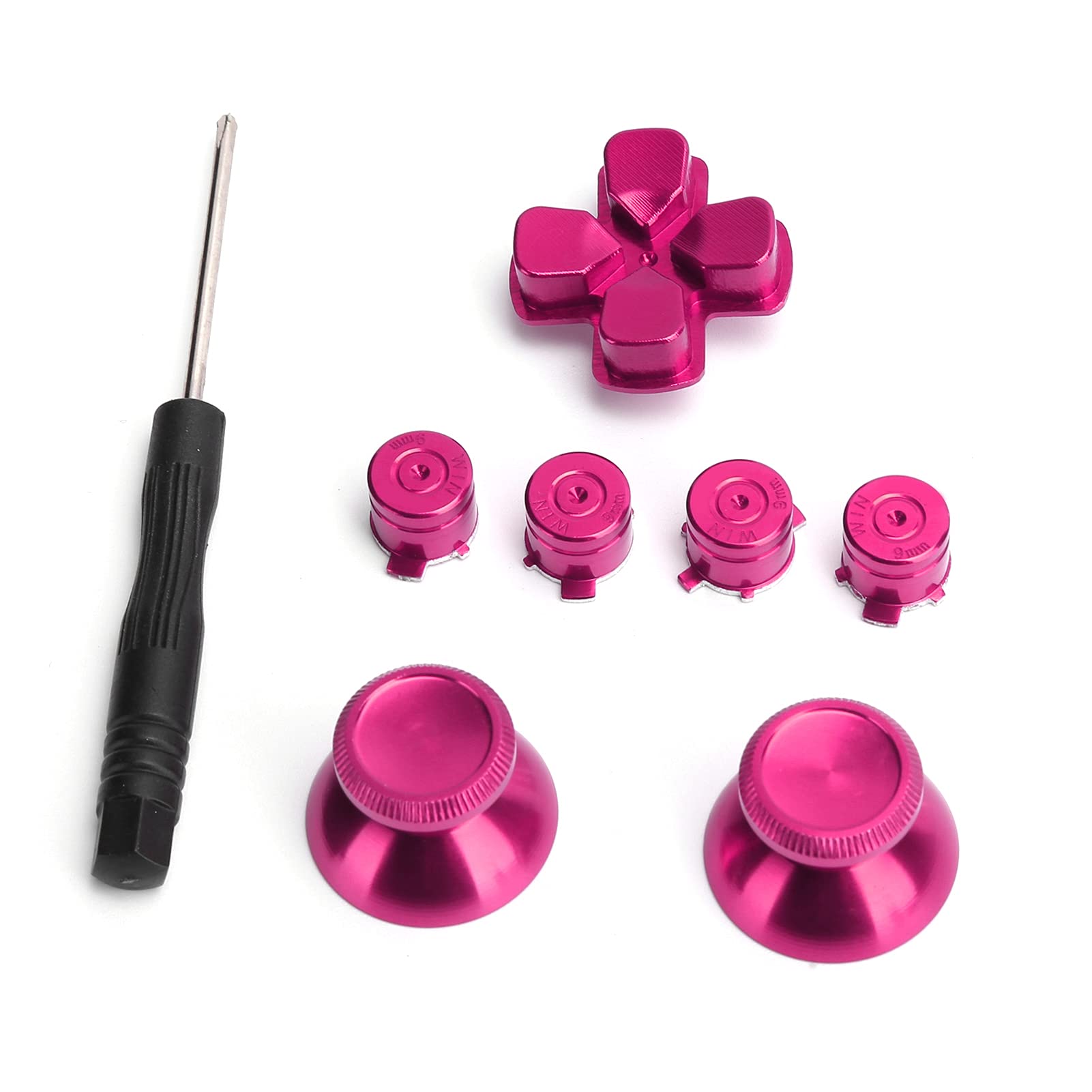 Zestaw Metalowych Przycisków ze Stopu Aluminium do Kontrolera do PS4, Przyciski ABXY Bullet + Kciuki Analogowy Uchwyt na Kciuk + Chromowany D-pad do PS4, Zamiennik Joysticka do PS4(Czerwona róża)