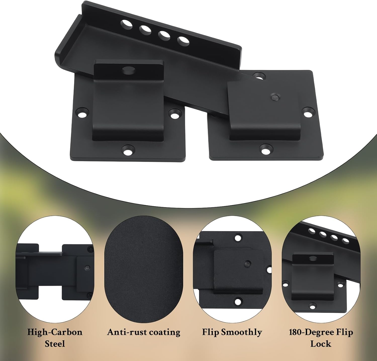 WellMade 7.5" Heavy Duty Flip Gate Latch Lock with Padlock Hole - Adjustable Carbon Steel Door Latch for Wooden Fence, Barn, Shed | 4mm Thick | Rustproof & Dual Plates