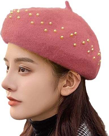 Boina feminina de lã de cor lisa boné feminino chapéu chapéu chapéu de  caminhada quente outono inverno, Rosa escuro, One Size | Amazon.com.br