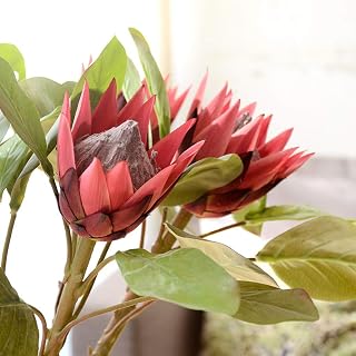 AkoMatial Artificial Flower King Protea Fake Simulation Flowers Plant DIY Bouquet Party Decor for Wedding Wine Red